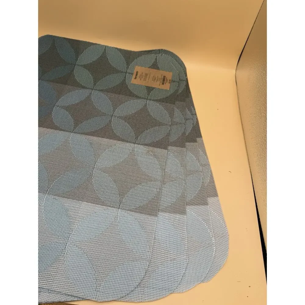 Set of 4 Pier 1 Blue Gray Woven Vinyl Placemats Geometric 13x18 New